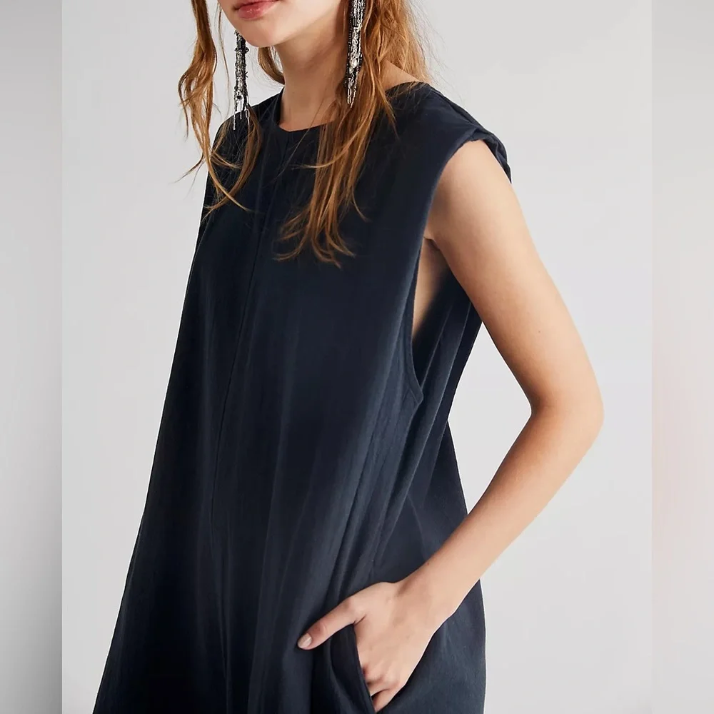Free People Navy Sleeveless Wide-Leg Jumpsuit - Picture 3 of 10